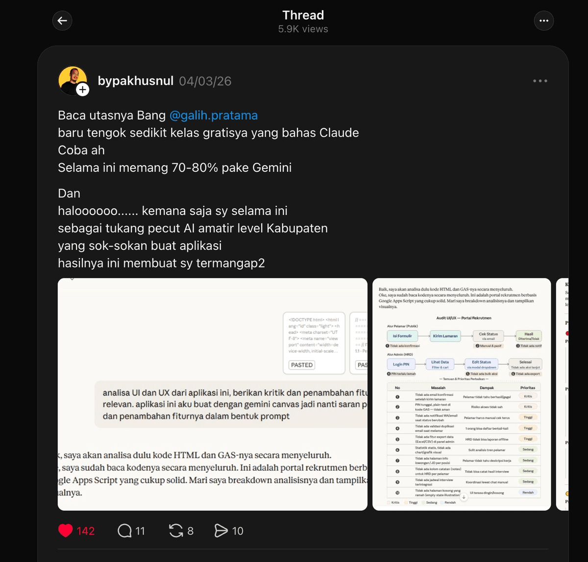 Threads — bypakhusnul termangap setelah coba kelas gratis Claude