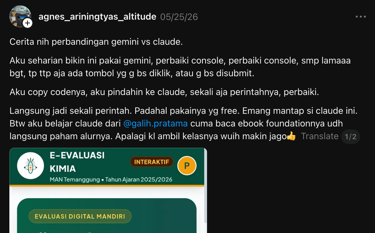 Screenshot testimoni pembeli KelasClaude