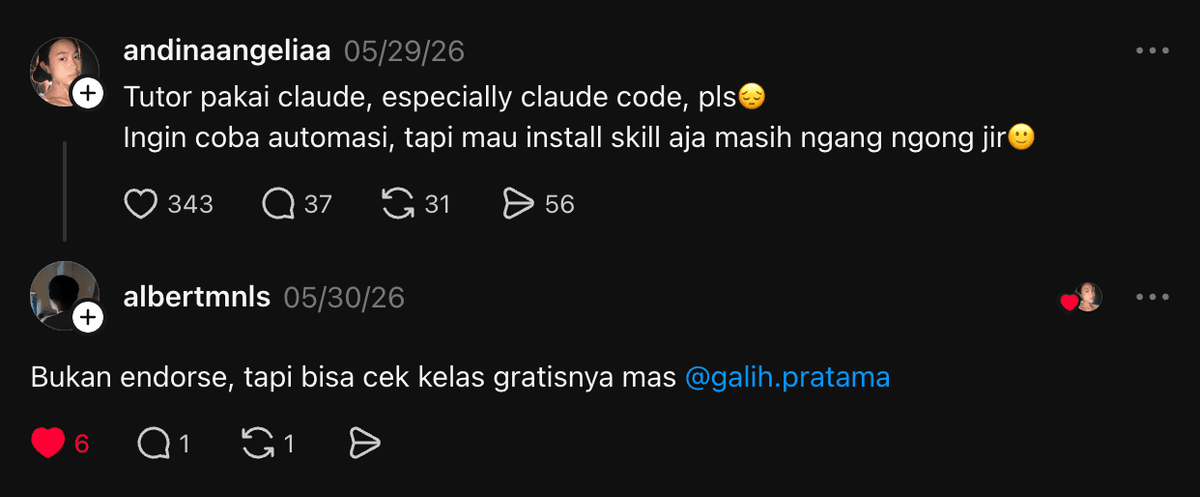 Screenshot testimoni pembeli KelasClaude