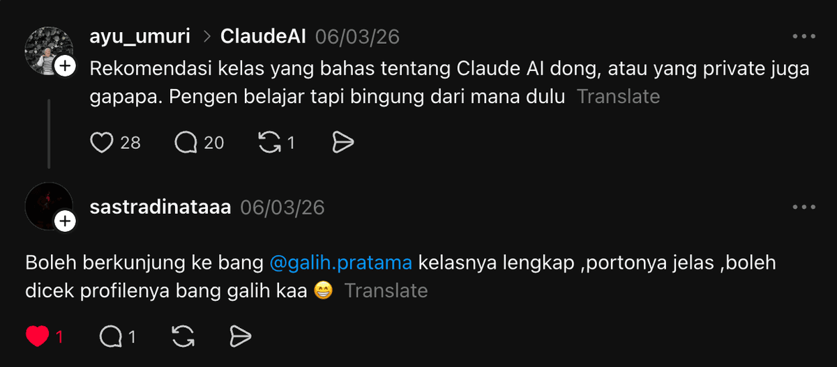 Screenshot testimoni pembeli KelasClaude