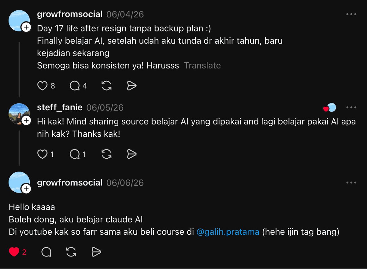 Screenshot testimoni pembeli KelasClaude